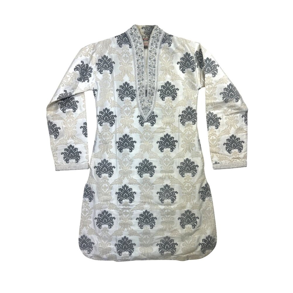 Vtg Satellite Embroidered Ethnic Tunic Kurta Size 12 Beaded Embroidered Brocade